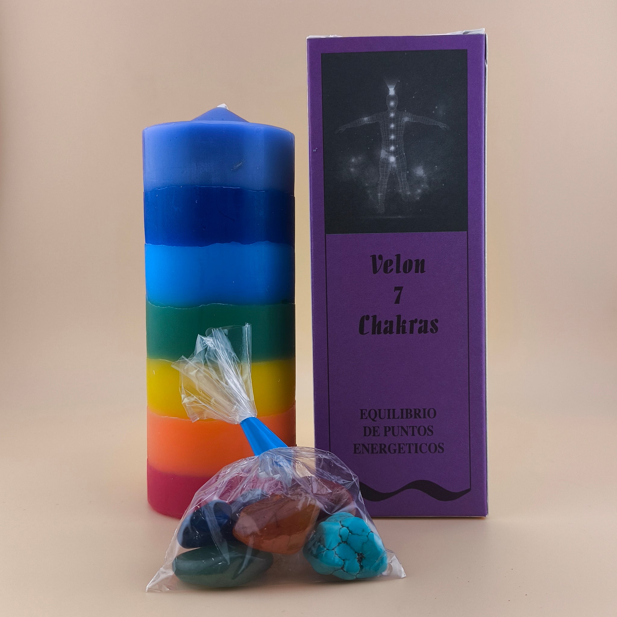 Velón Preparado de los 7 Chakras con 7 minerales